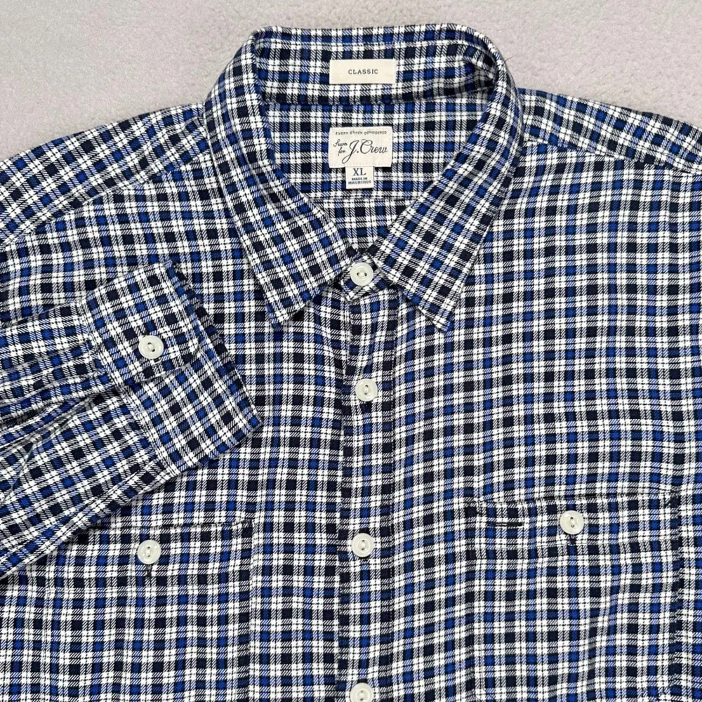 J.Crew Workshirt Mens XL Blue Windowpane Plaid Long Sleeve Flannel Button Up